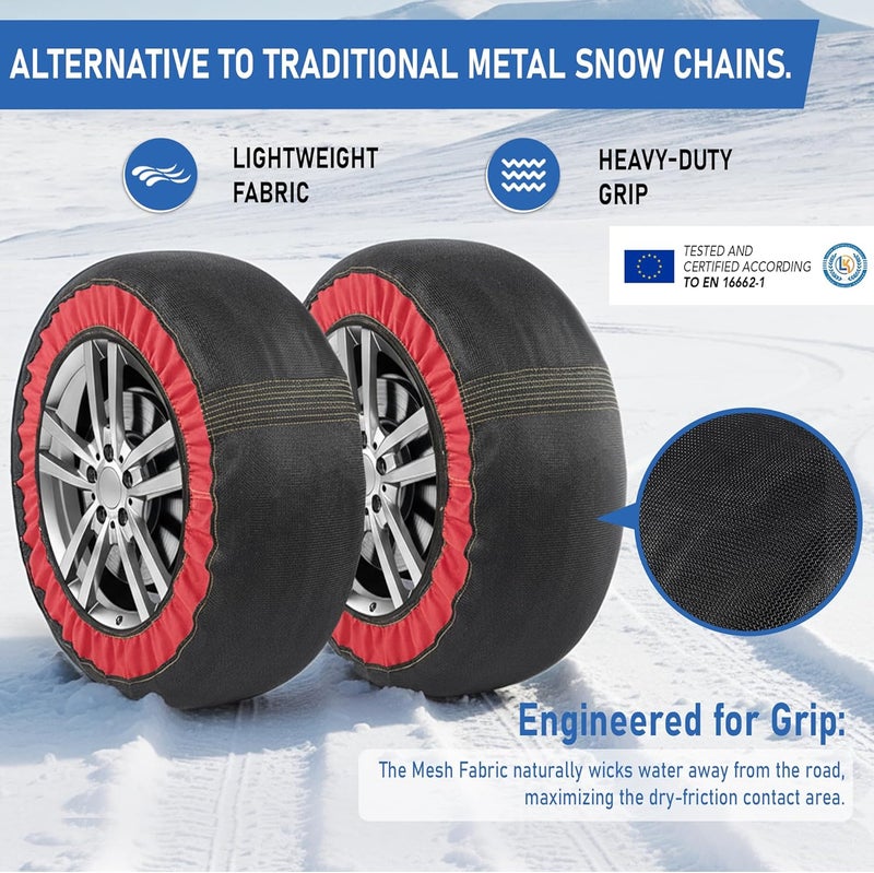 BasaltAuto Automotive Snow Socks for Tire Red L Textile Snow Chains Fabric Car Chains, 2 Pairs of Gloves, Winter Accessories SUV Trucks Pickup Winter Emergency EN 16662-1:2020 Standard - Image 3